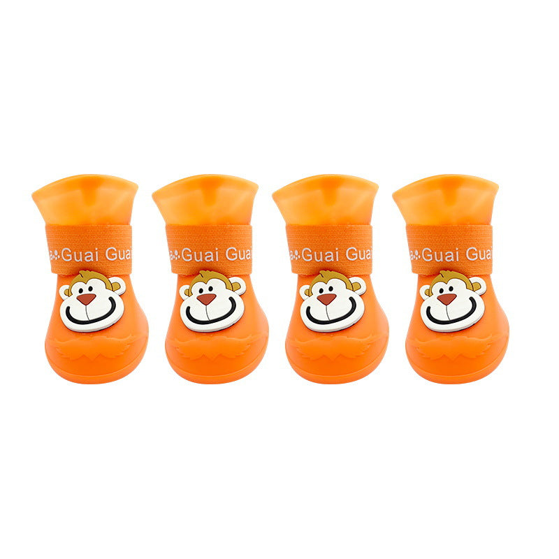 KFX-3218877 Cartoon Waterproof Non-Slip Silicone Pet Boots for Summer - Set of 4
