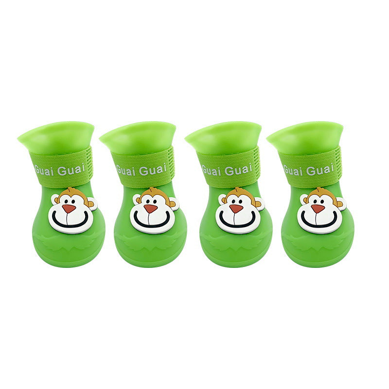 KFX-3218877 Cartoon Waterproof Non-Slip Silicone Pet Boots for Summer - Set of 4