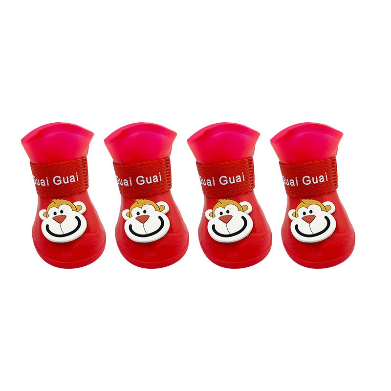 KFX-3218877 Cartoon Waterproof Non-Slip Silicone Pet Boots for Summer - Set of 4