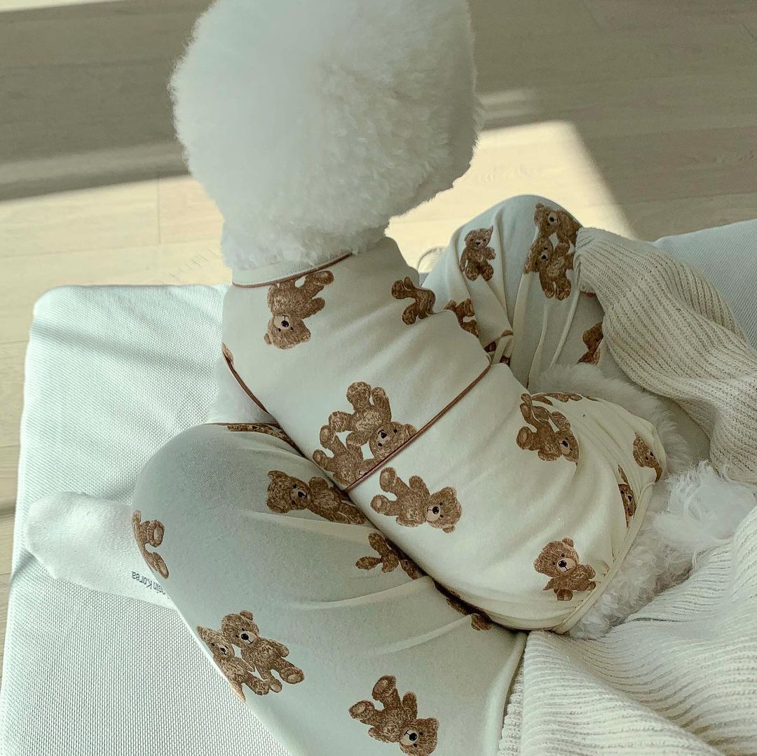 KFX-3220413 Cozy Bear One-Piece Jumpsuit for Dogs - Milky White & Brown, Pure Cotton, Sizes S to 2XL