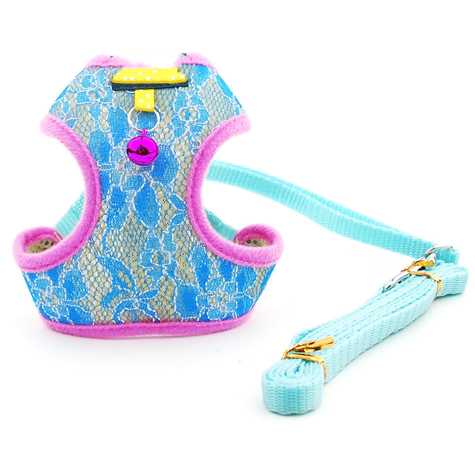 KFX-3221309 Fashionable Lace Mesh Pet Traction Rope in Blue, Purple, and Rose - Available in Multiple Sizes