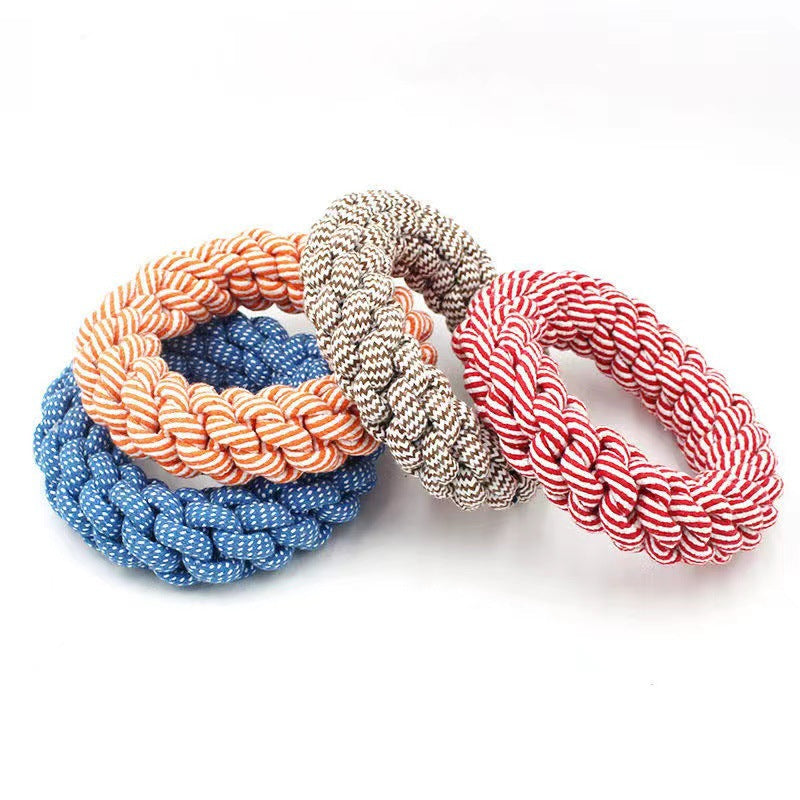 KFX-3222845 Cotton String Braided Ring Knot Toy for Pets - 18cm Random Color