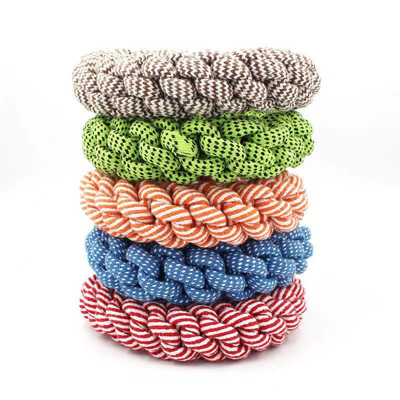 KFX-3222845 Cotton String Braided Ring Knot Toy for Pets - 18cm Random Color
