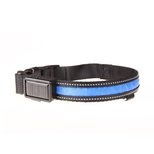 KFX-3223997 Solar and USB Rechargeable LED Dog Collar - Adjustable Nylon Pet Collar with Bright, Soft Light