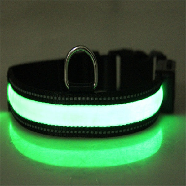 KFX-3223997 Solar and USB Rechargeable LED Dog Collar - Adjustable Nylon Pet Collar with Bright, Soft Light