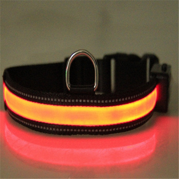 KFX-3223997 Solar and USB Rechargeable LED Dog Collar - Adjustable Nylon Pet Collar with Bright, Soft Light