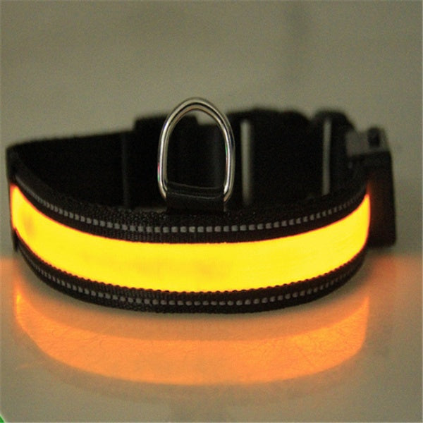 KFX-3223997 Solar and USB Rechargeable LED Dog Collar - Adjustable Nylon Pet Collar with Bright, Soft Light