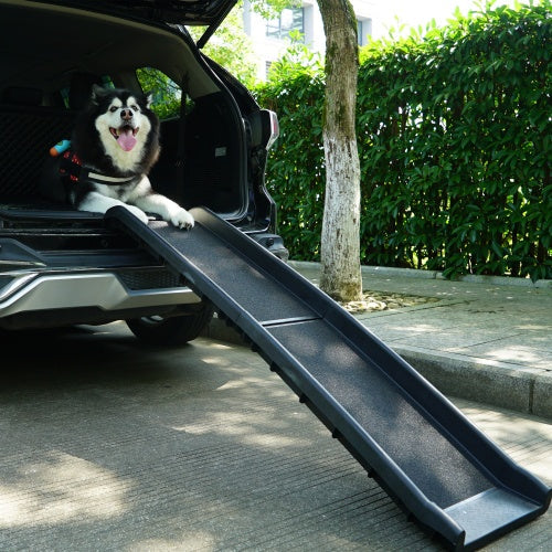 KFX-3226173 Portable Foldable Pet Ramp for Vehicle Access - Black, 61.4 x 15.7 x 3.5 Inches, Supports Up to 90 kg