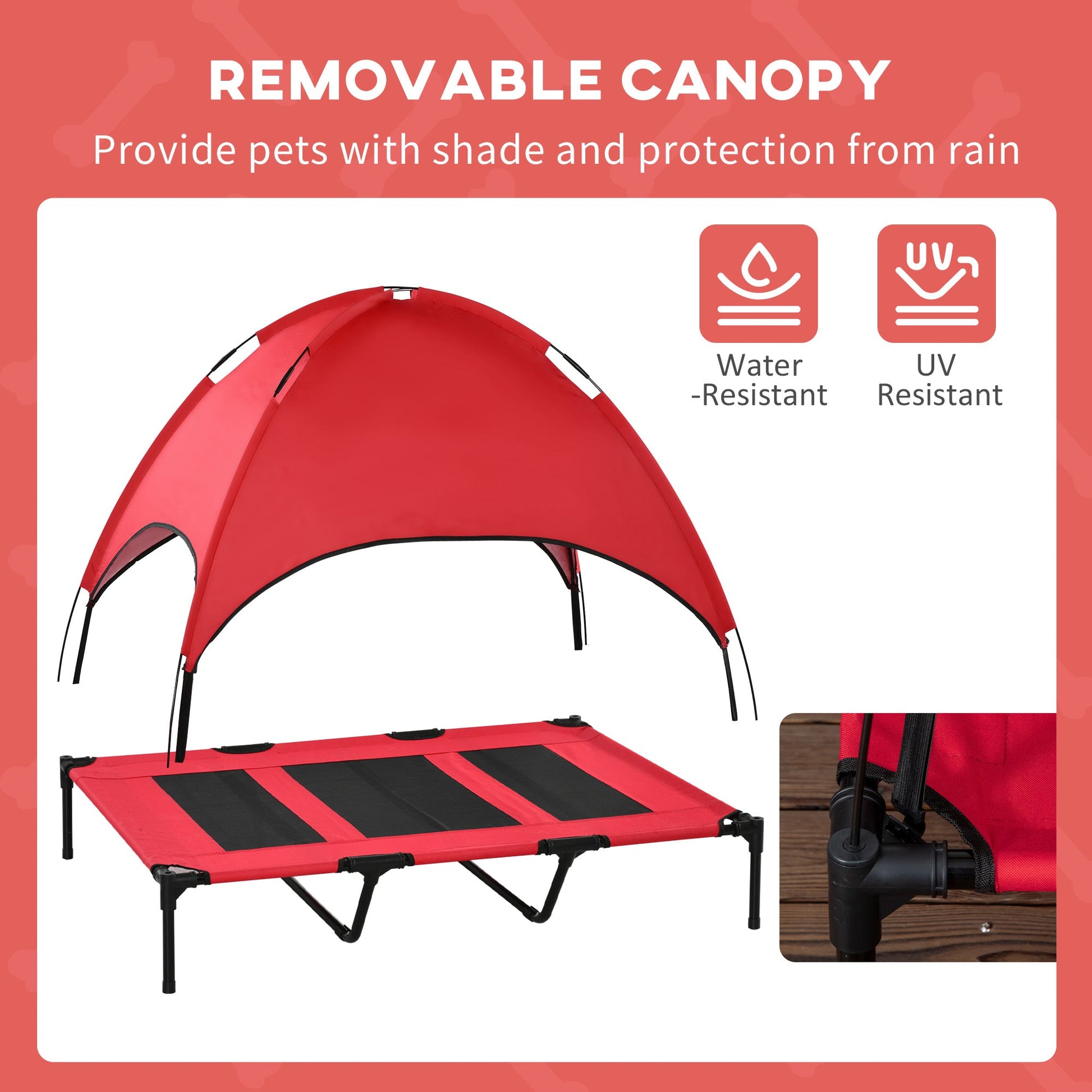 KFX-3226429 Elevated Portable Dog Cot with UV Shade Canopy, Red, 48" x 36"
