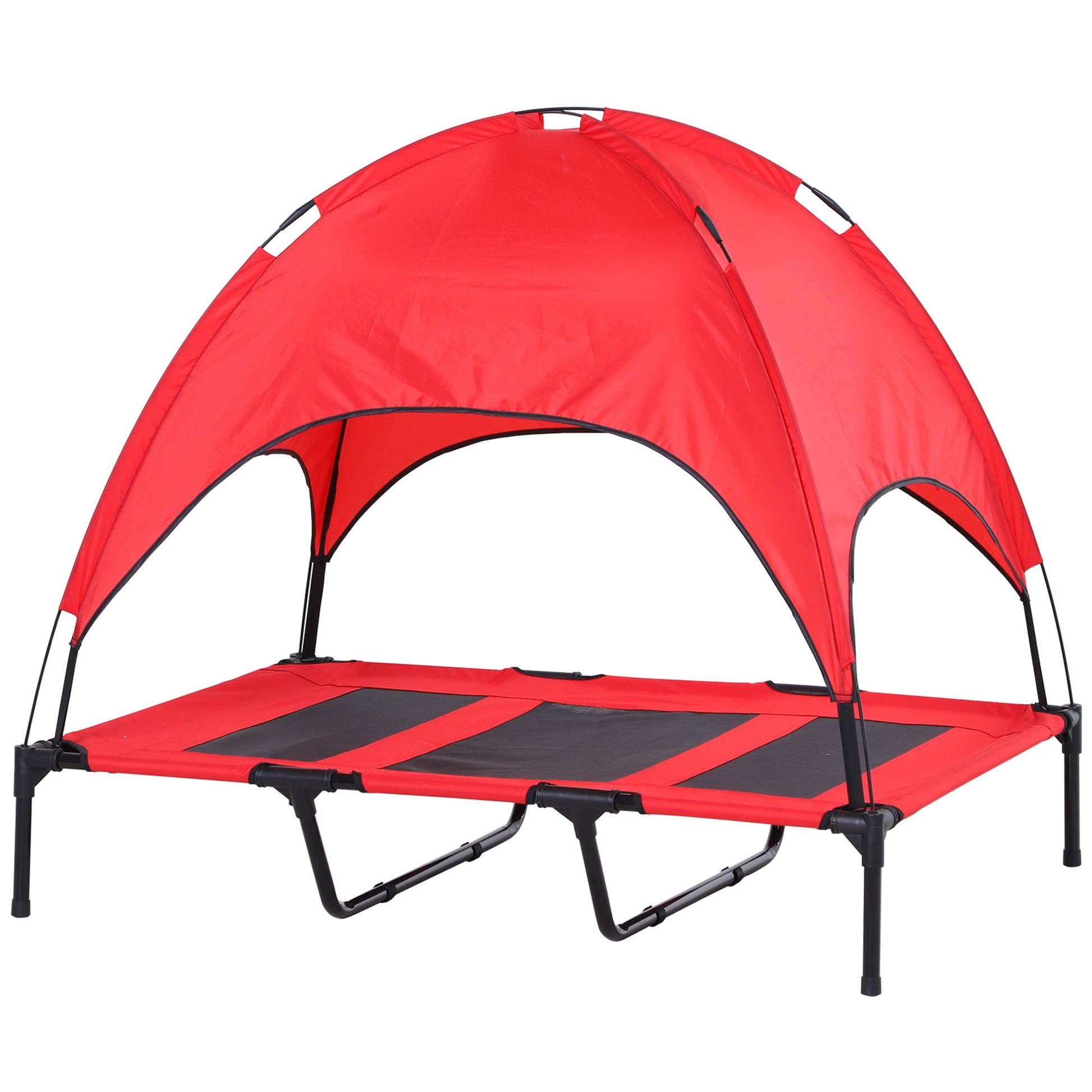 KFX-3226429 Elevated Portable Dog Cot with UV Shade Canopy, Red, 48" x 36"