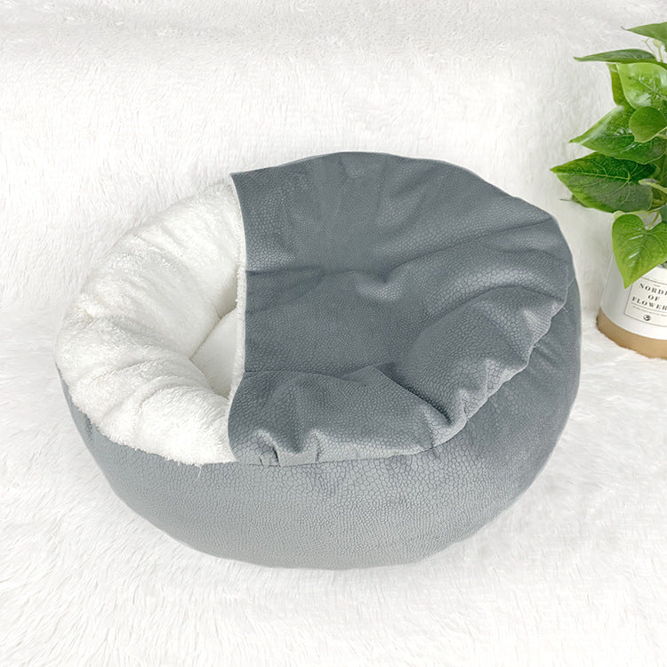 KFX-3227837 Cozy Semi-Enclosed Dog Mat with Thick Warm Cover - Grey, 48x48x20cm & 56x56x20cm
