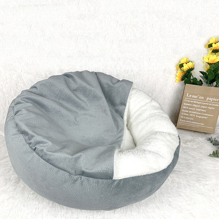 KFX-3227837 Cozy Semi-Enclosed Dog Mat with Thick Warm Cover - Grey, 48x48x20cm & 56x56x20cm