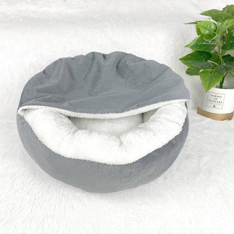 KFX-3227837 Cozy Semi-Enclosed Dog Mat with Thick Warm Cover - Grey, 48x48x20cm & 56x56x20cm