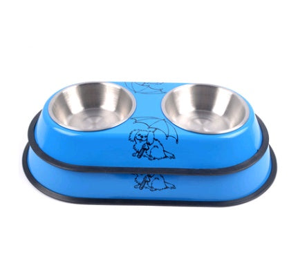 KFX-3227965 Stainless Steel Double Bowl Pet Feeder with Detachable Design - Random Color Selection