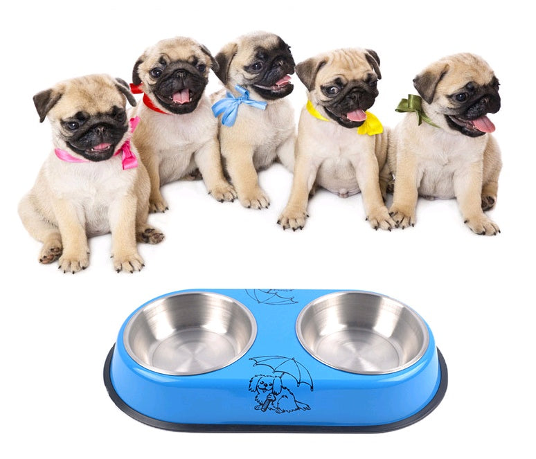 KFX-3227965 Stainless Steel Double Bowl Pet Feeder with Detachable Design - Random Color Selection