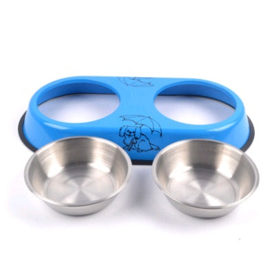 KFX-3227965 Stainless Steel Double Bowl Pet Feeder with Detachable Design - Random Color Selection