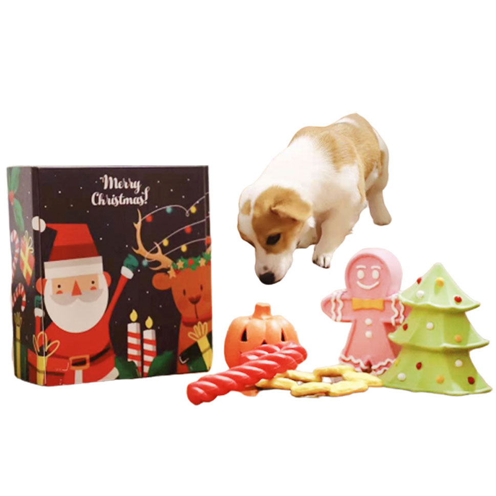 KFX-3228605 Christmas Themed Bite-Resistant Dog Rubber Chew Toy with Sound for All Breeds