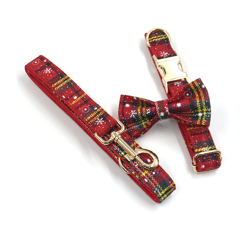 KFX-3229245 Red Christmas Pet Collar and Leash Set with Bowknot and Chest Attachment