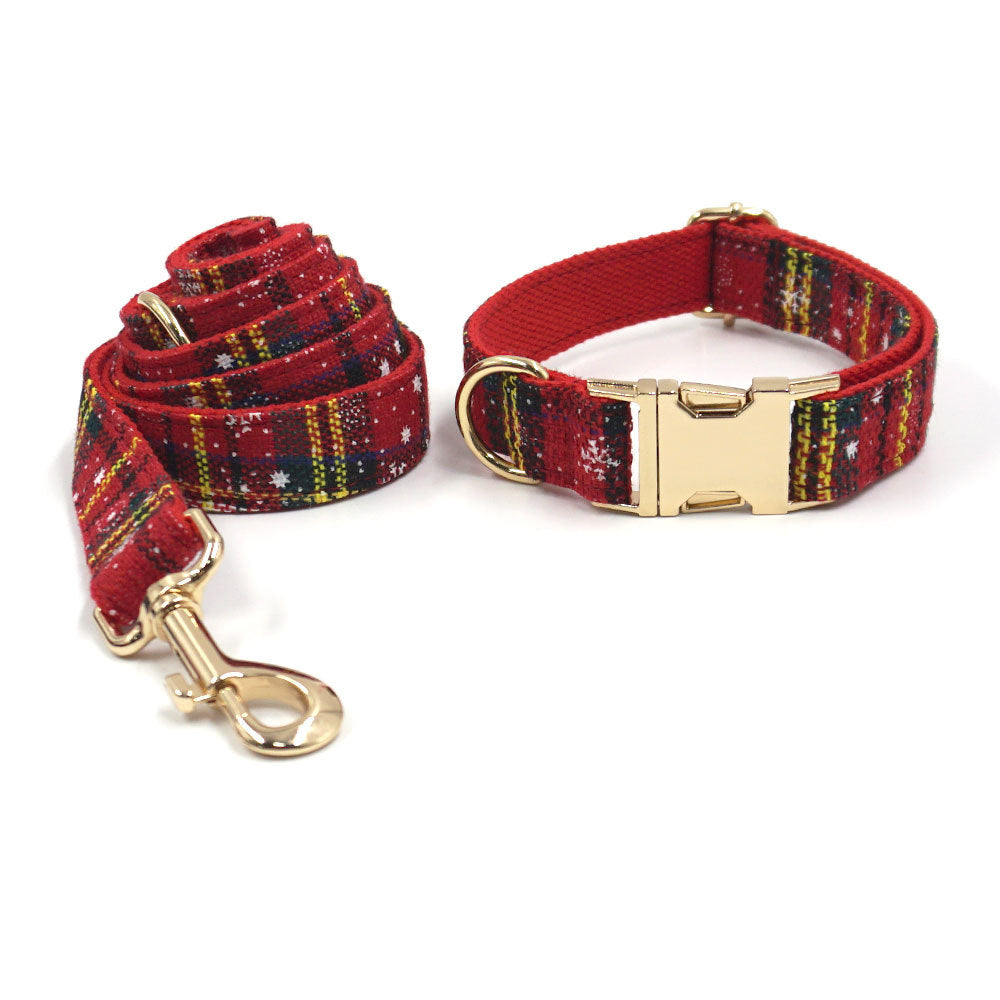 KFX-3229245 Red Christmas Pet Collar and Leash Set with Bowknot and Chest Attachment