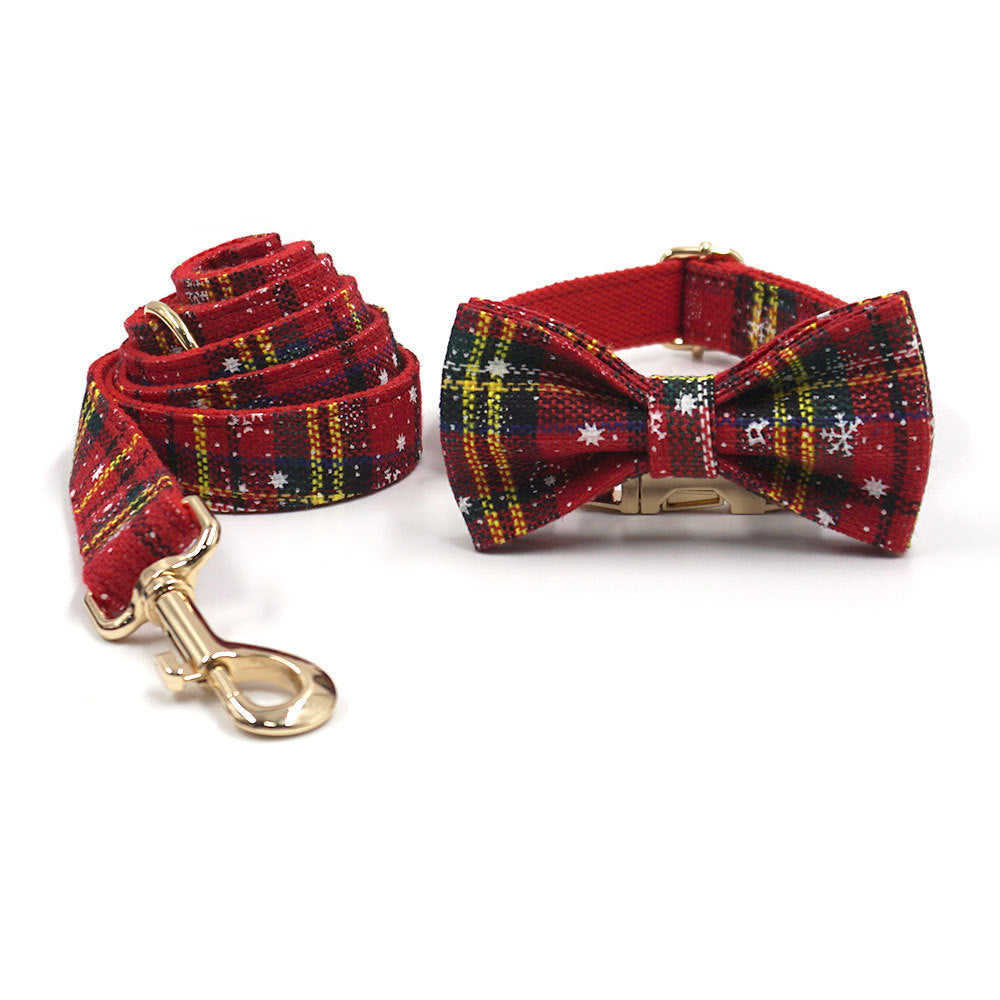 KFX-3229245 Red Christmas Pet Collar and Leash Set with Bowknot and Chest Attachment