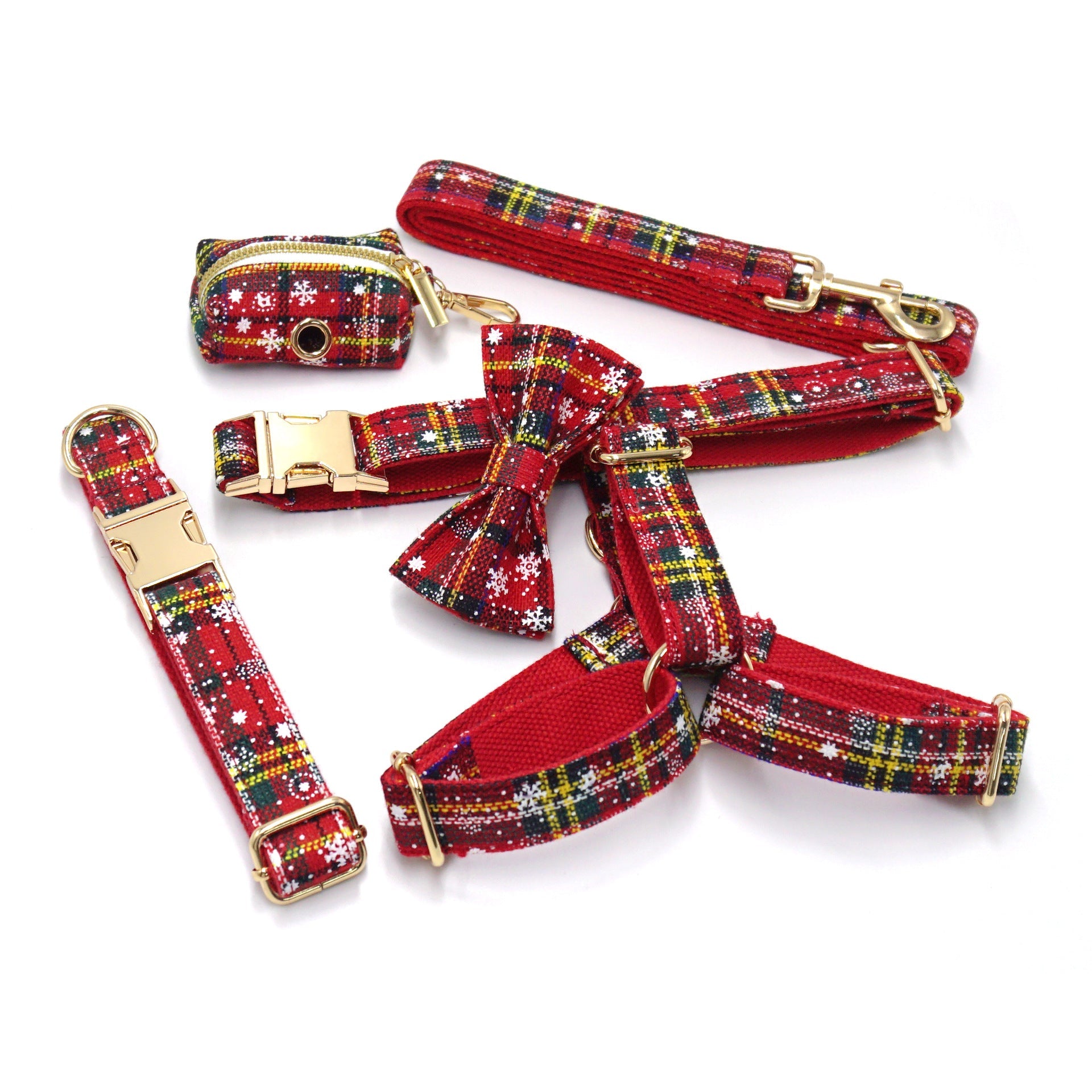 KFX-3229245 Red Christmas Pet Collar and Leash Set with Bowknot and Chest Attachment