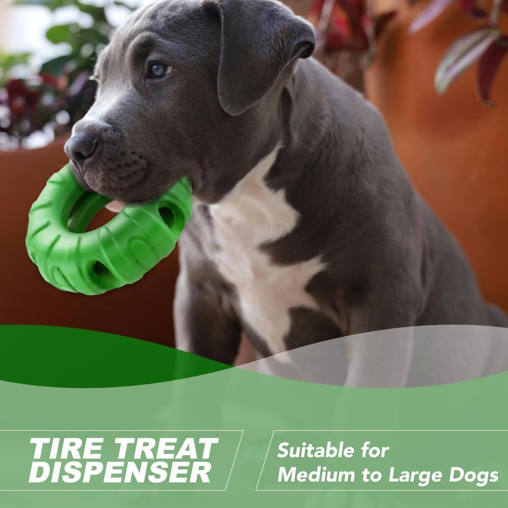 KFX-3231037 Durable Natural Rubber Tire-Shaped Dog Chew Toy with Beef Flavor and Treat Dispenser for Medium to Large Dogs