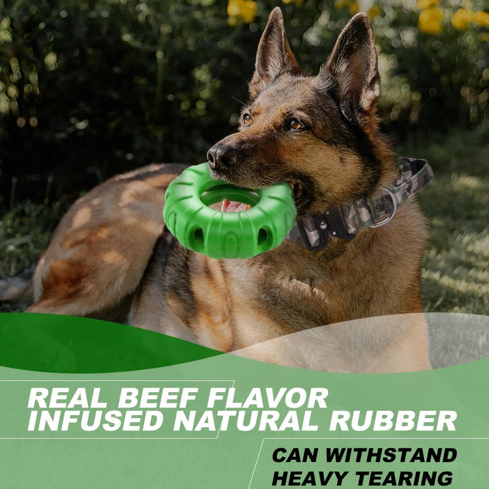 KFX-3231037 Durable Natural Rubber Tire-Shaped Dog Chew Toy with Beef Flavor and Treat Dispenser for Medium to Large Dogs