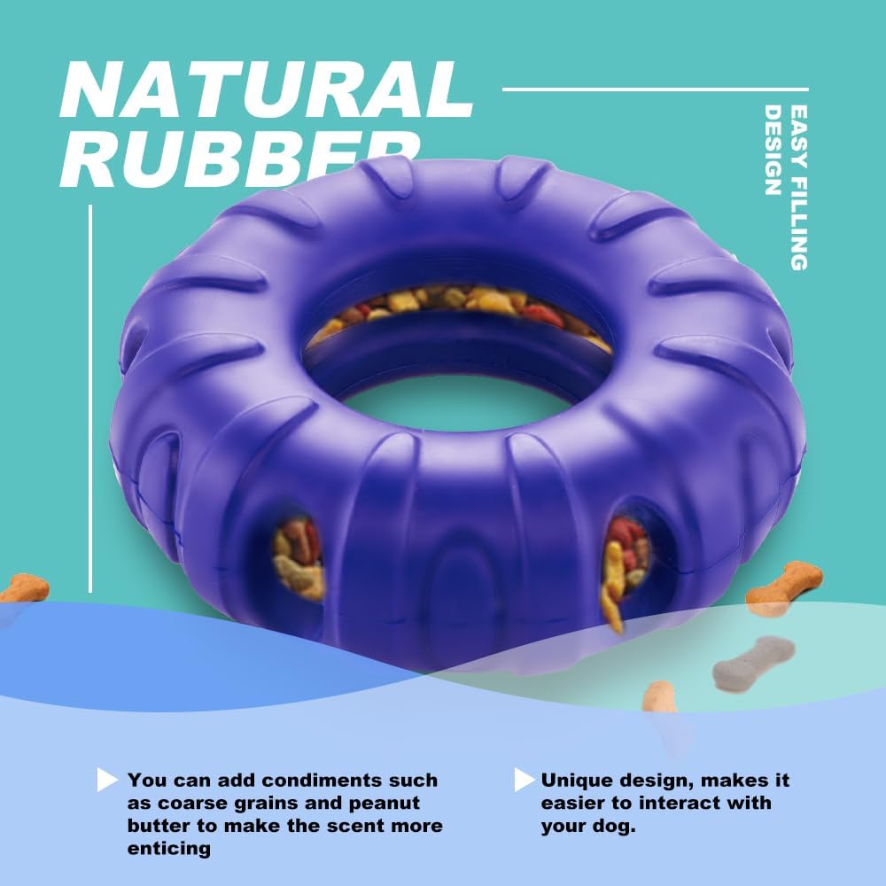KFX-3231037 Durable Natural Rubber Tire-Shaped Dog Chew Toy with Beef Flavor and Treat Dispenser for Medium to Large Dogs