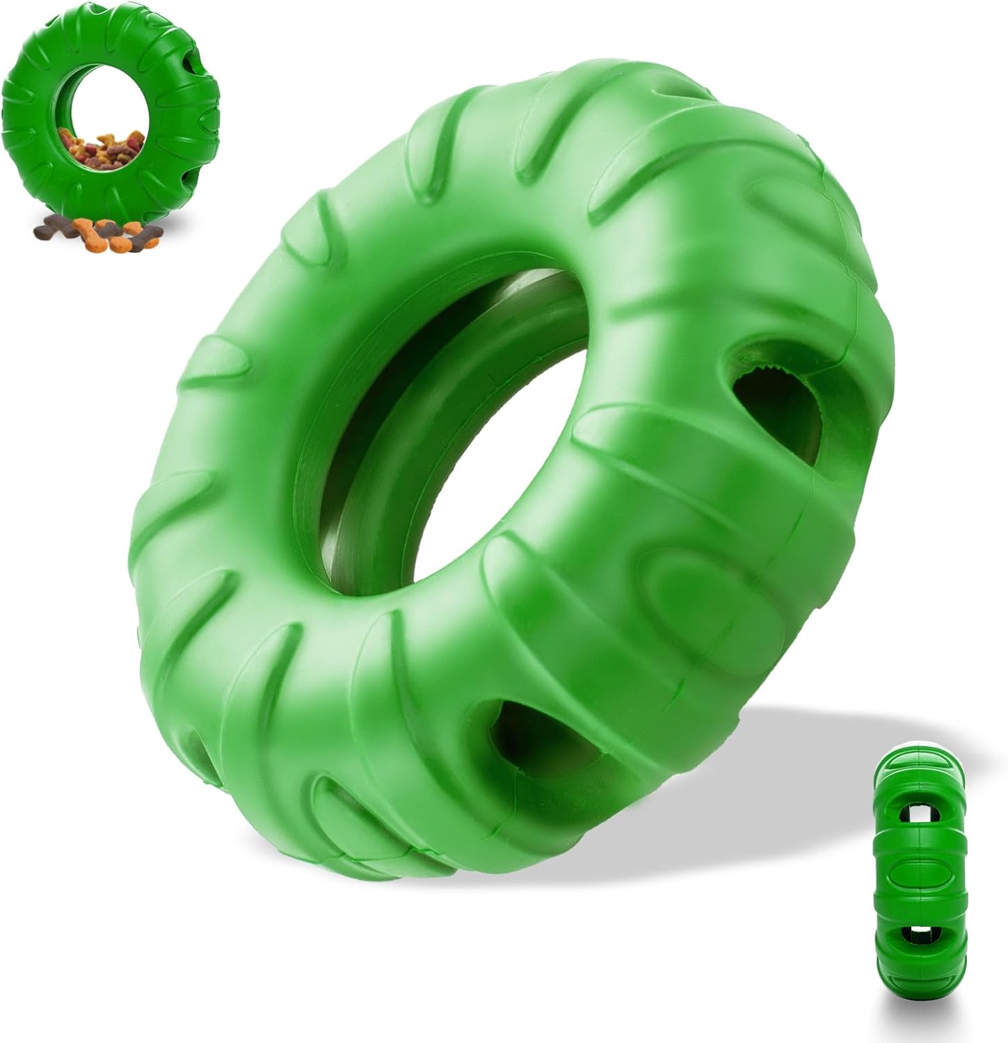 KFX-3231037 Durable Natural Rubber Tire-Shaped Dog Chew Toy with Beef Flavor and Treat Dispenser for Medium to Large Dogs