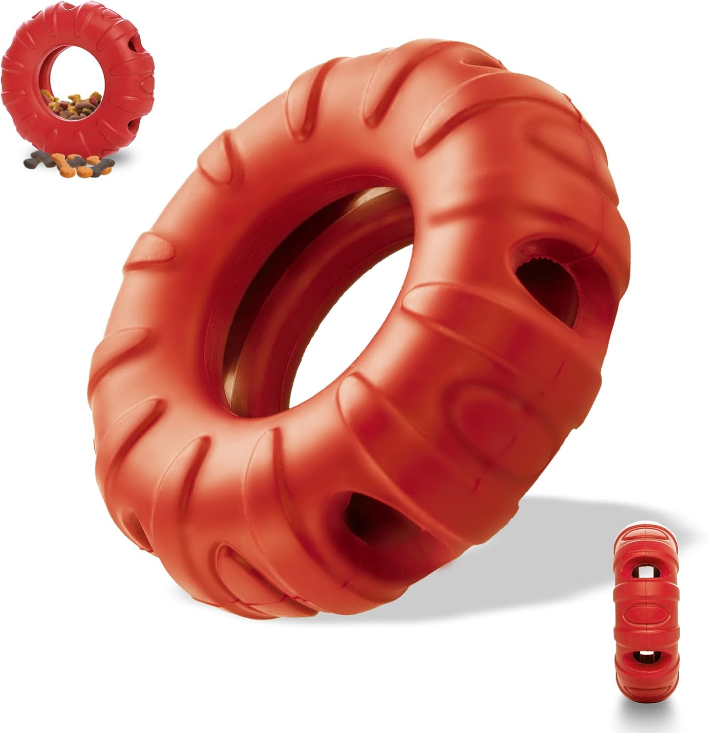 KFX-3231037 Durable Natural Rubber Tire-Shaped Dog Chew Toy with Beef Flavor and Treat Dispenser for Medium to Large Dogs