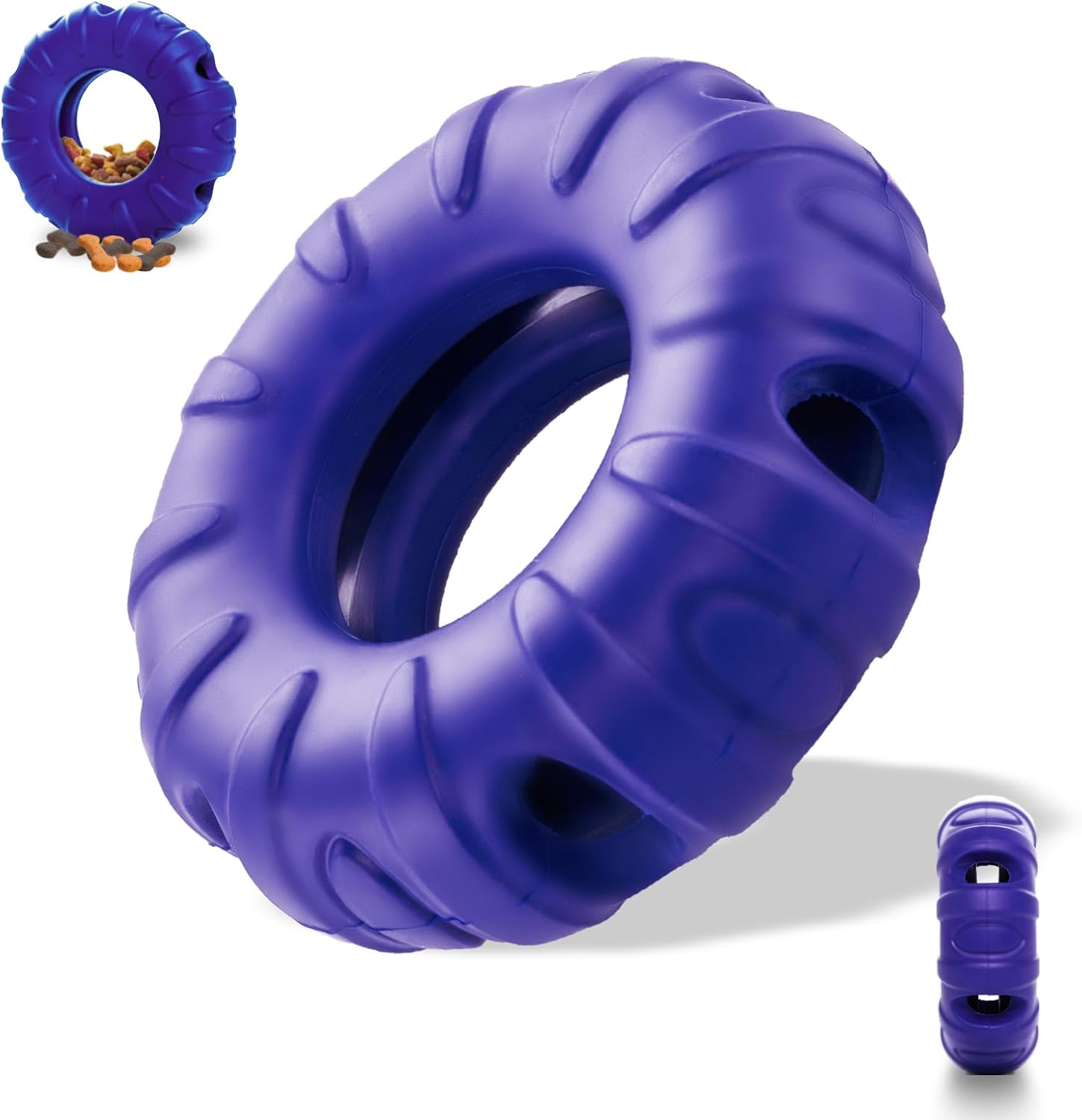 KFX-3231037 Durable Natural Rubber Tire-Shaped Dog Chew Toy with Beef Flavor and Treat Dispenser for Medium to Large Dogs