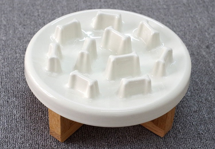 KFX-3233725 Tilted Solid Wood Double Bowl Pet Feeder with Ceramic Bowls and Neck Guard