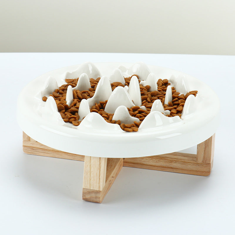 KFX-3233725 Tilted Solid Wood Double Bowl Pet Feeder with Ceramic Bowls and Neck Guard