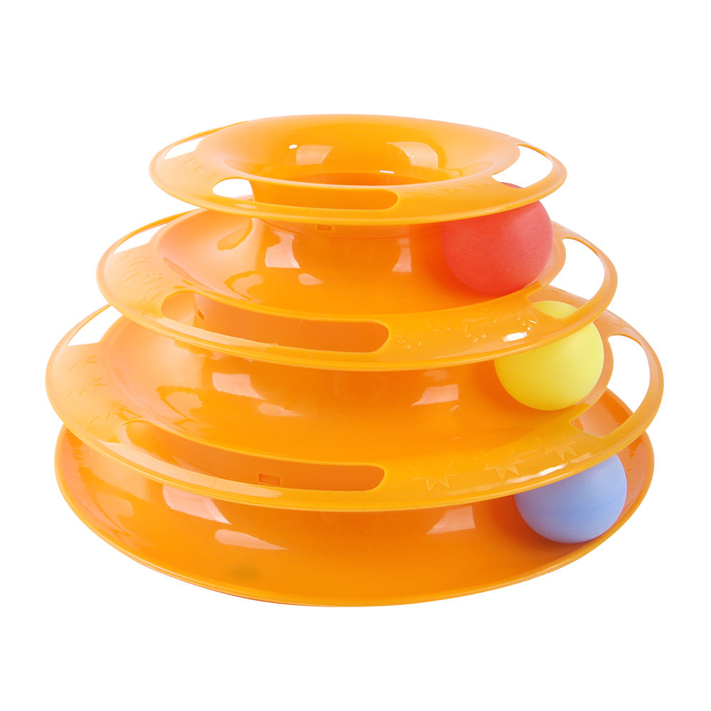 KFX-3234365 Interactive Cat Toy Set with Turntable, Feather, and Soft Materials - Orange & Green