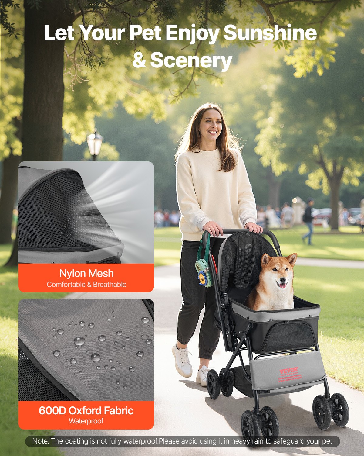 KFX-3235773 Foldable 4-Wheel Pet Stroller with Reversible Handle - Supports Pets Up to 44lbs