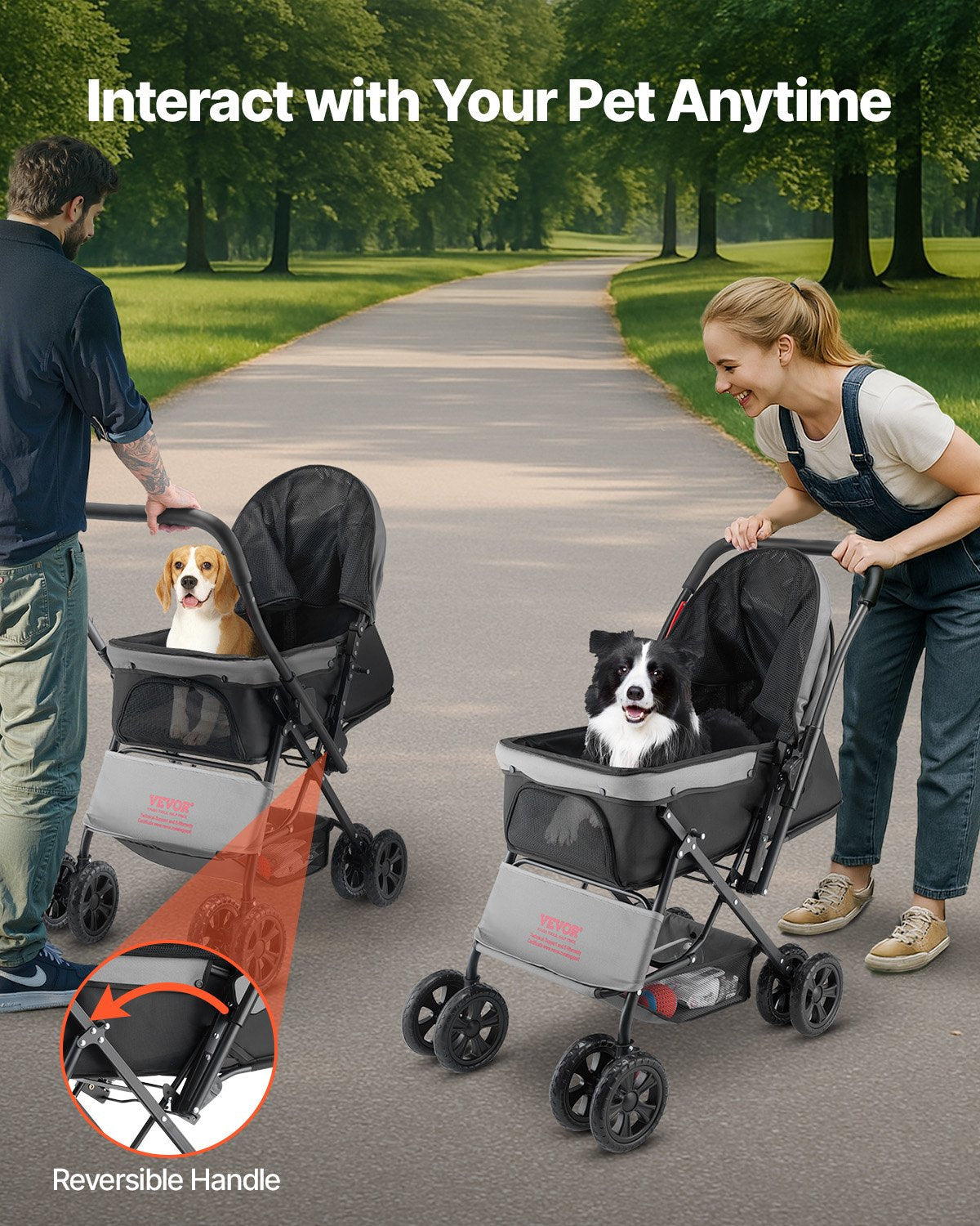 KFX-3235773 Foldable 4-Wheel Pet Stroller with Reversible Handle - Supports Pets Up to 44lbs