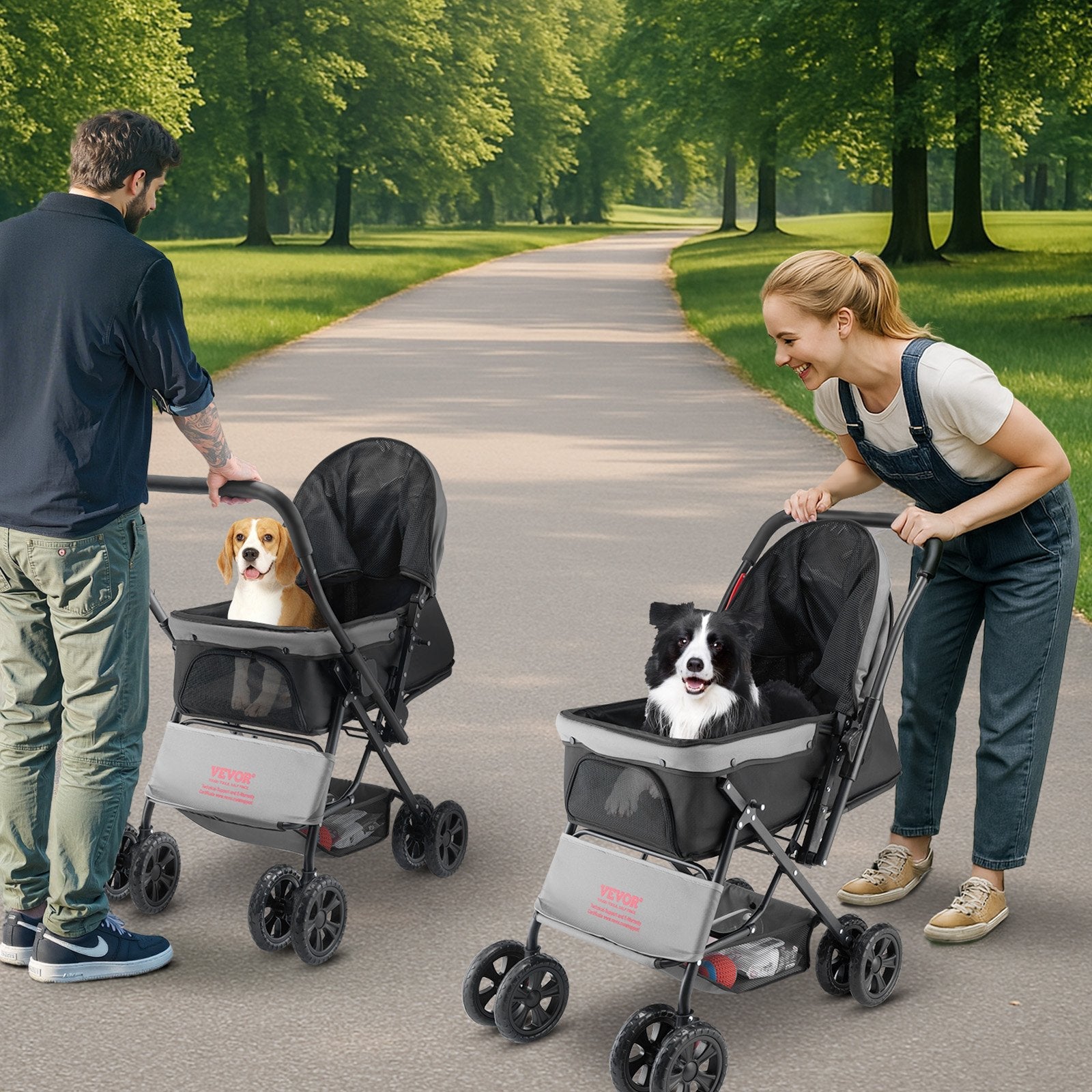 KFX-3235773 Foldable 4-Wheel Pet Stroller with Reversible Handle - Supports Pets Up to 44lbs