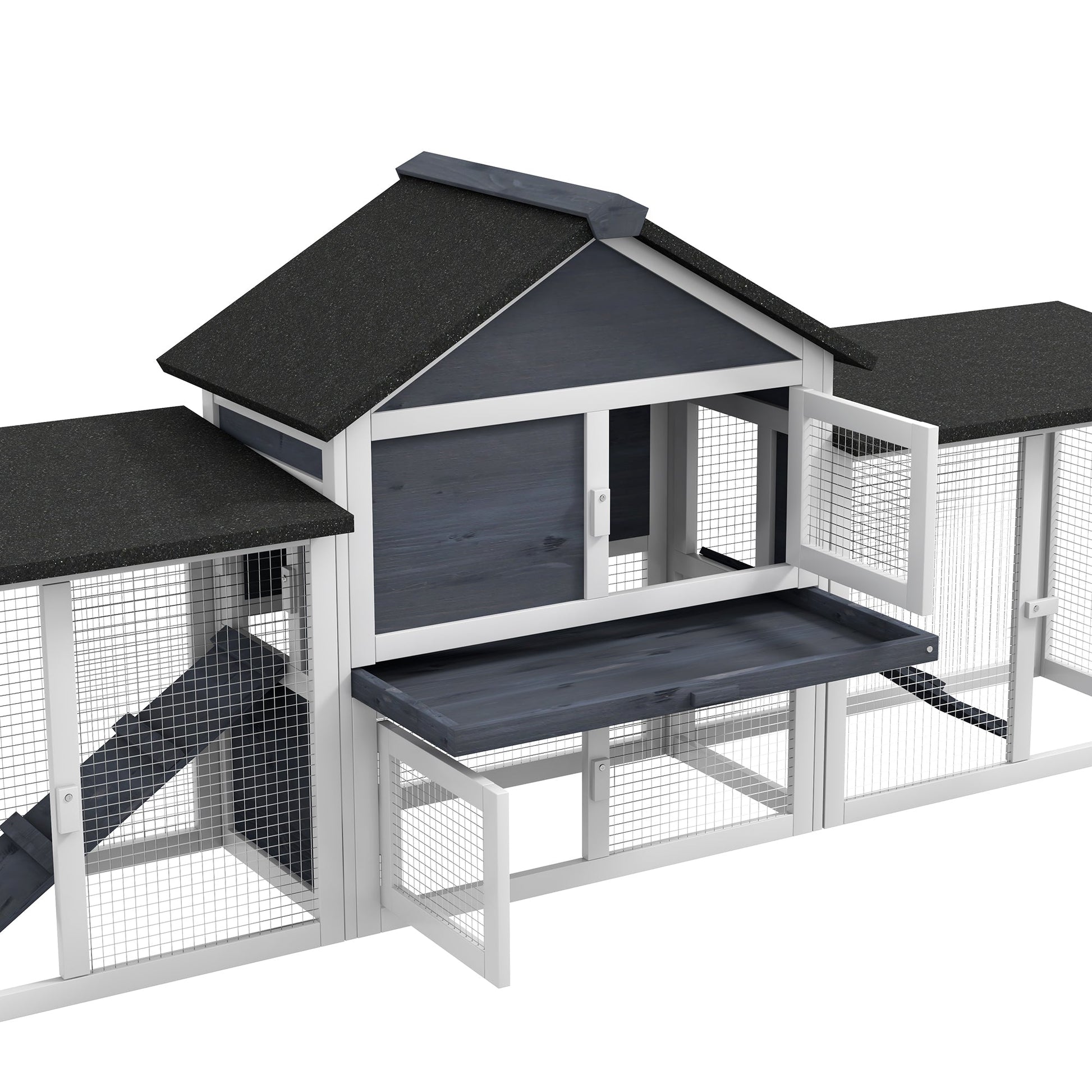 KFX-3237181 Deluxe 2-Story Wooden Rabbit Hutch with Ramp, Run and Removable Tray - Dark Gray