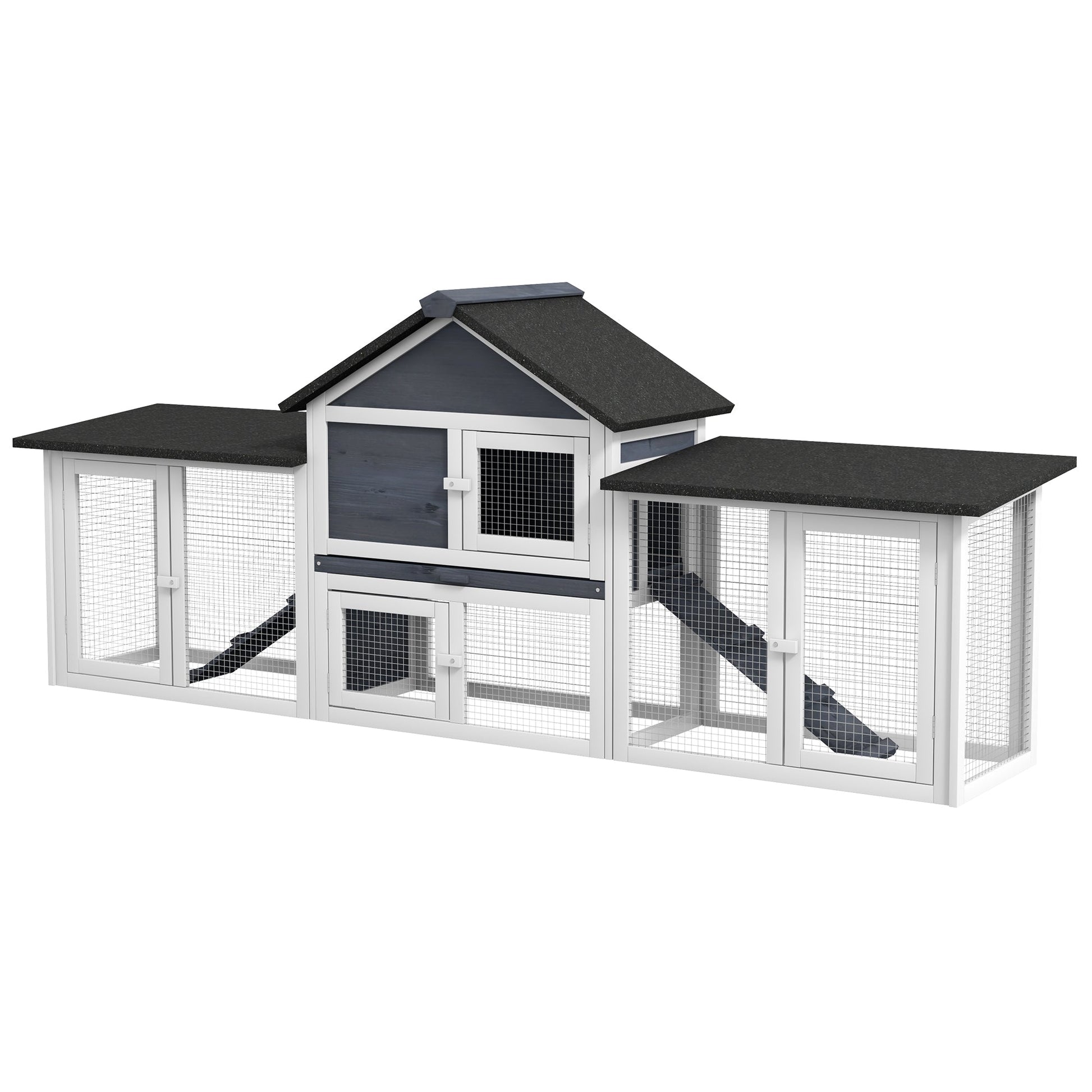 KFX-3237181 Deluxe 2-Story Wooden Rabbit Hutch with Ramp, Run and Removable Tray - Dark Gray