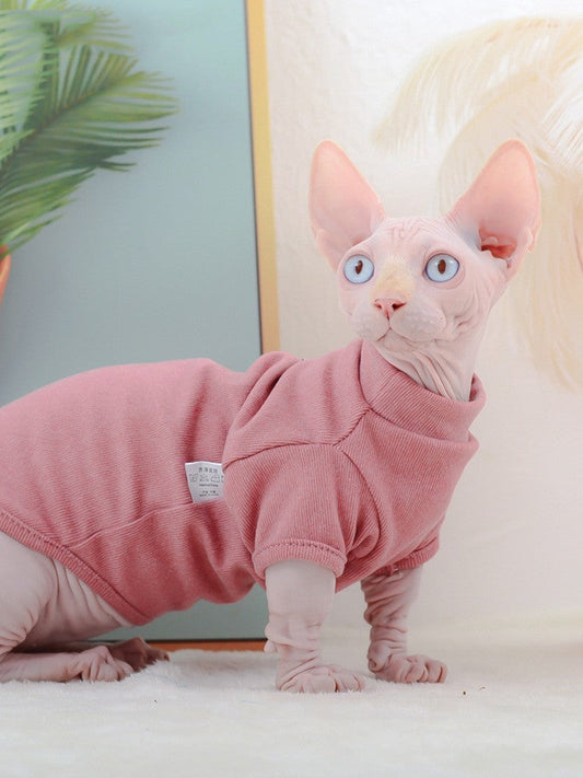 KFX-3238077 Dralon Pet Clothes for Hairless Cats in Cherry Pink and Dark Green for Autumn and Winter