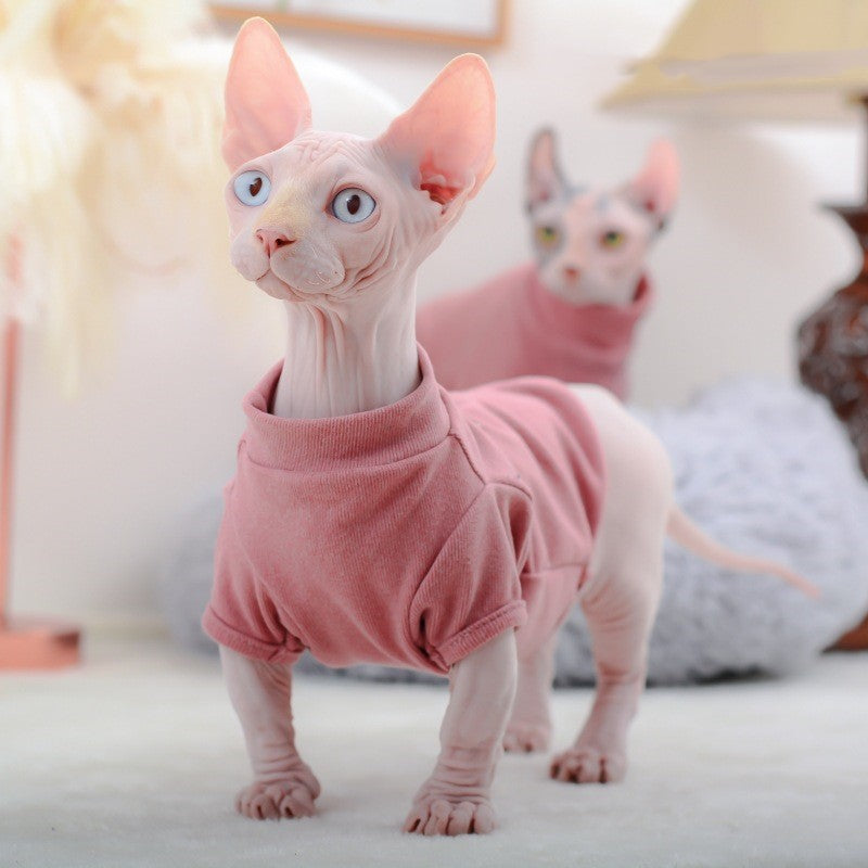 KFX-3238077 Dralon Pet Clothes for Hairless Cats in Cherry Pink and Dark Green for Autumn and Winter