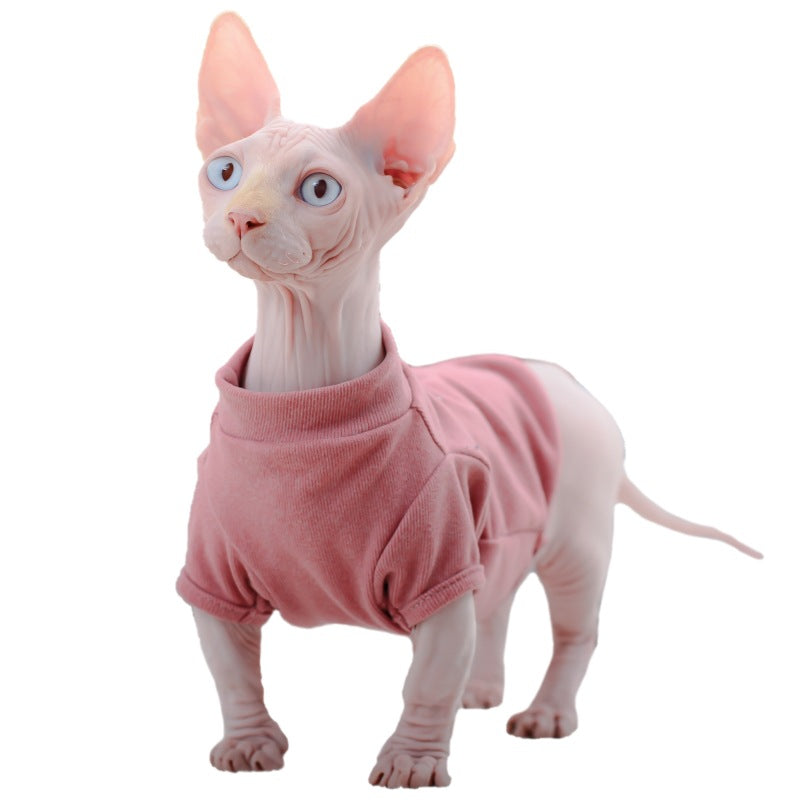 KFX-3238077 Dralon Pet Clothes for Hairless Cats in Cherry Pink and Dark Green for Autumn and Winter
