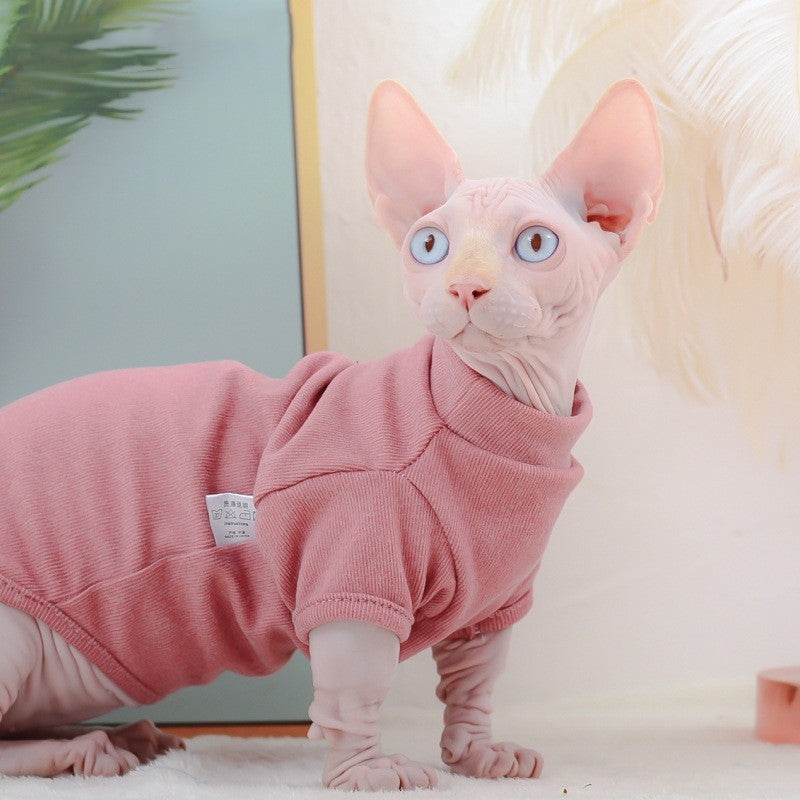 KFX-3238077 Dralon Pet Clothes for Hairless Cats in Cherry Pink and Dark Green for Autumn and Winter