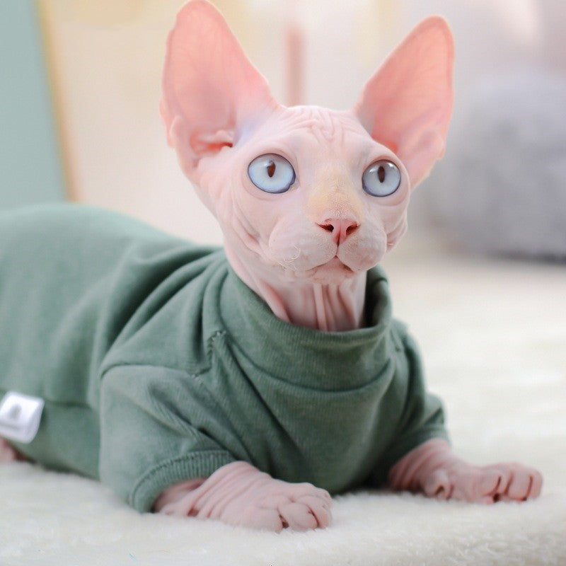 KFX-3238077 Dralon Pet Clothes for Hairless Cats in Cherry Pink and Dark Green for Autumn and Winter