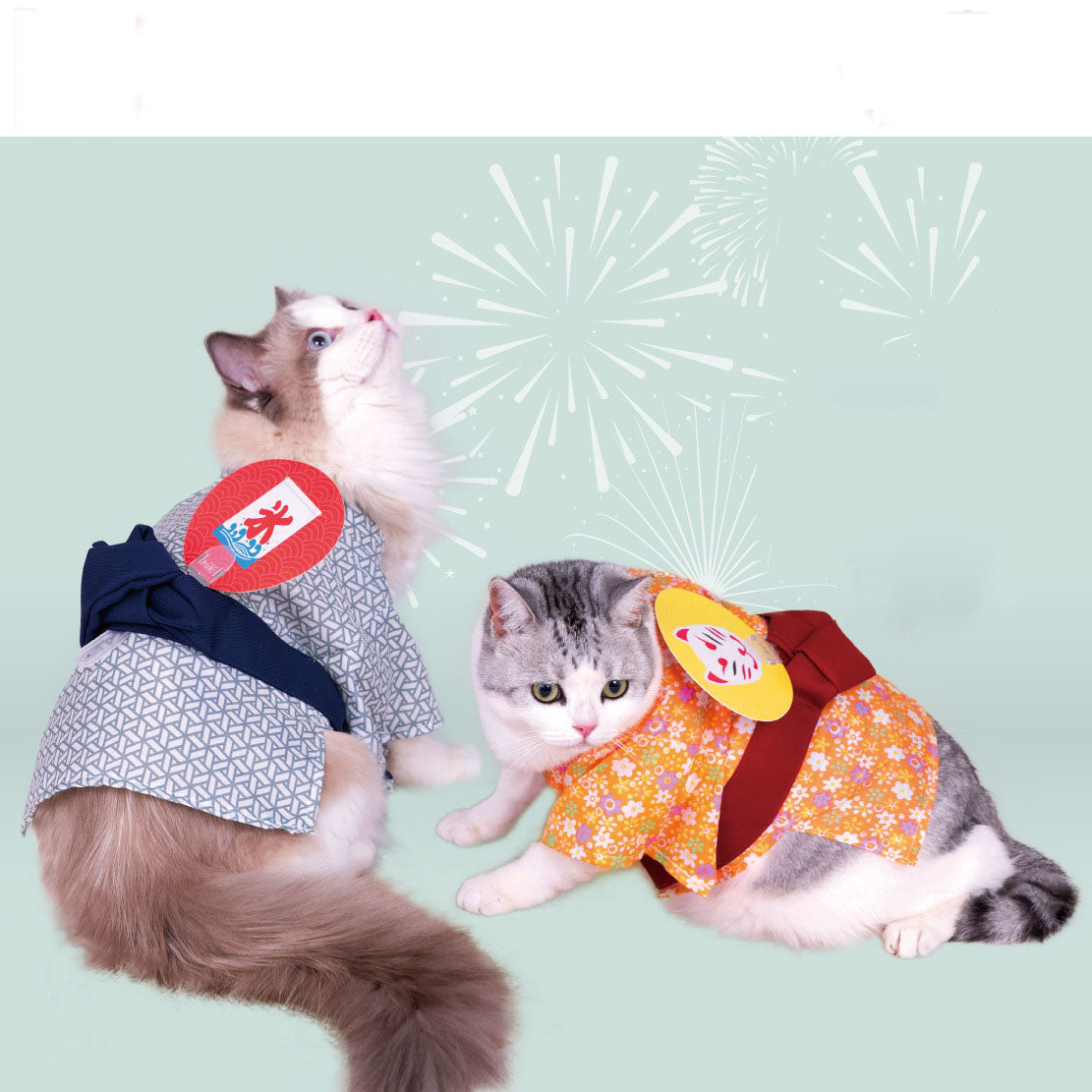 KFX-3239869 Japanese Style Yukata Kimono for Pets in Orange and Blue - One Size Fits Most