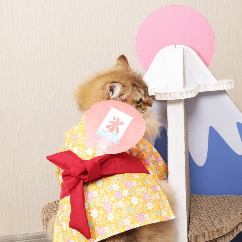 KFX-3239869 Japanese Style Yukata Kimono for Pets in Orange and Blue - One Size Fits Most