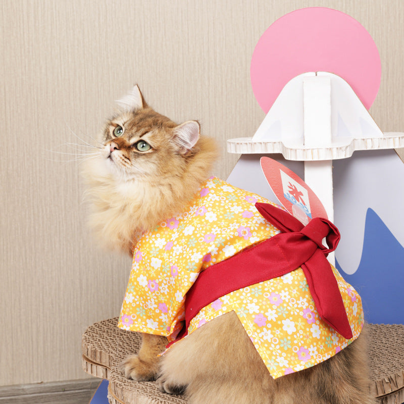 KFX-3239869 Japanese Style Yukata Kimono for Pets in Orange and Blue - One Size Fits Most