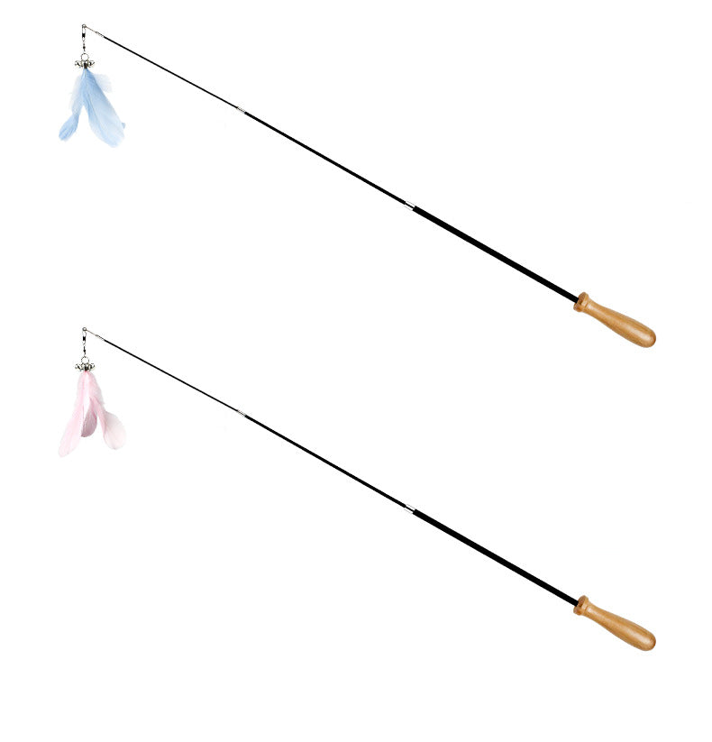 KFX-3240125 Retractable Funny Cat Toy with Feather and Wooden Handle - Adjustable 42-93cm