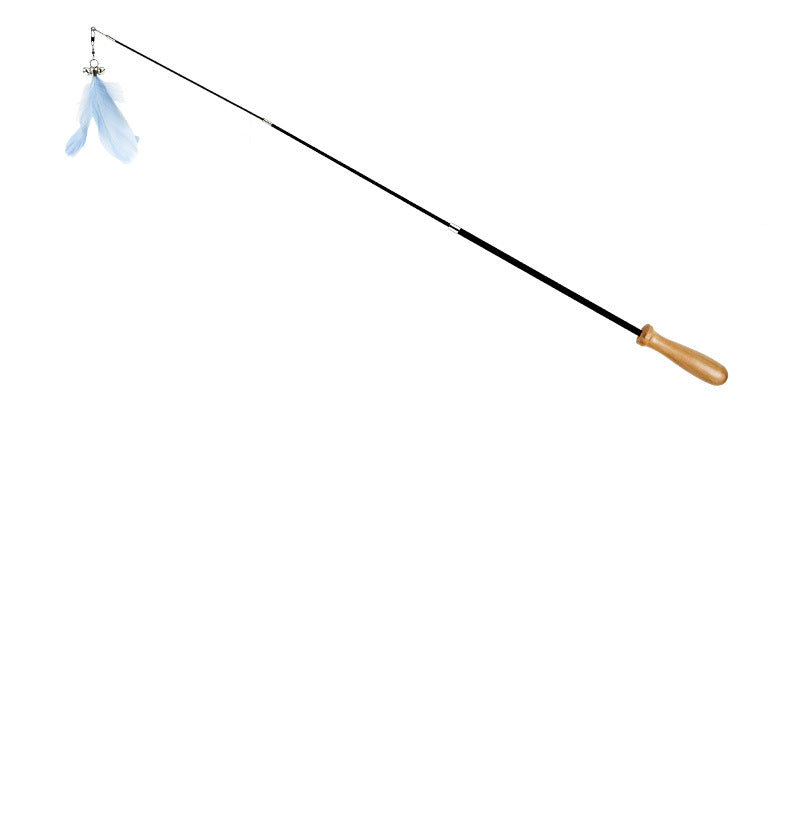 KFX-3240125 Retractable Funny Cat Toy with Feather and Wooden Handle - Adjustable 42-93cm