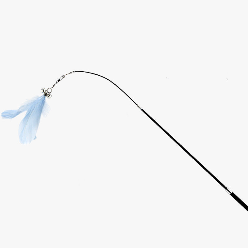 KFX-3240125 Retractable Funny Cat Toy with Feather and Wooden Handle - Adjustable 42-93cm